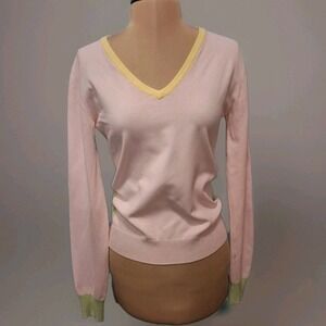 Gaudi Pink Pastel Colorblock Fitted V Neck Sweater Soft Girl Feminine Dainty